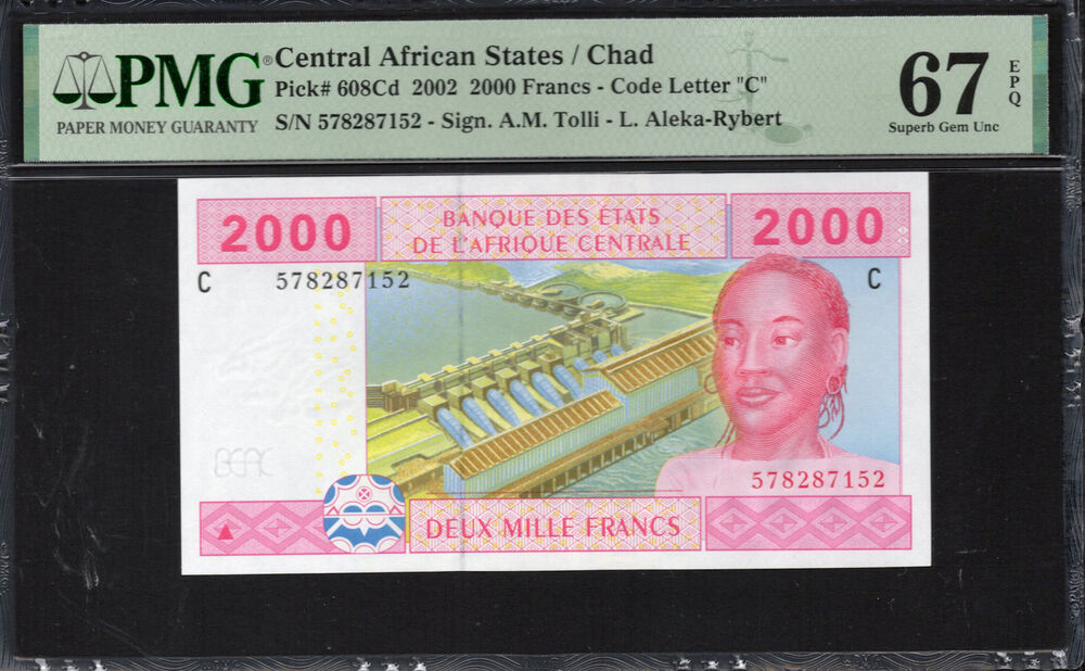 Chad - 2.000 Francs 2002 - Pick # 608Cd - PMG 67 EPQ
