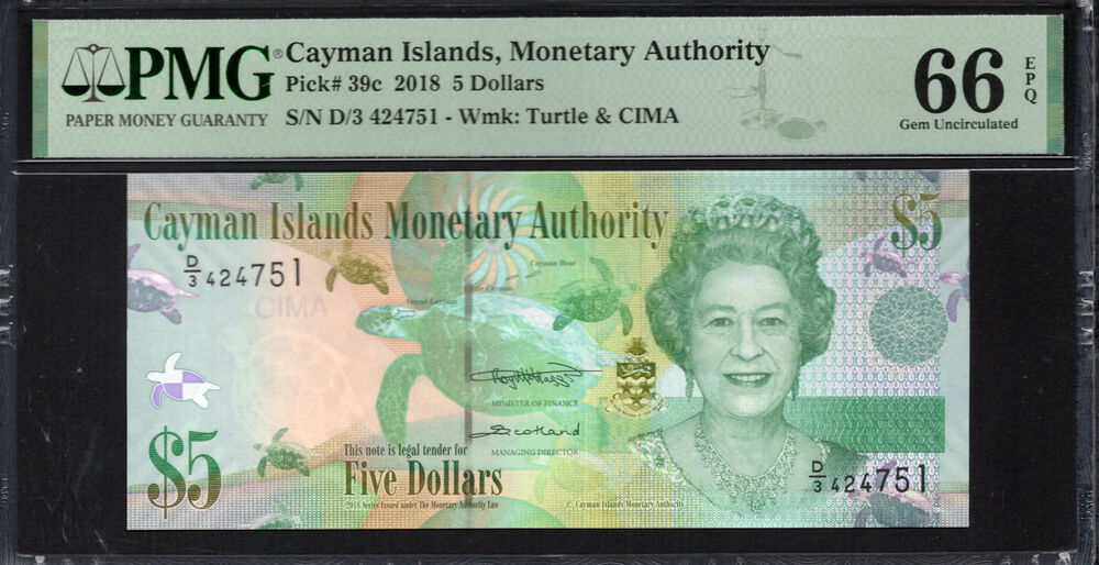 Cayman Islands - 5 Dollars 2018 - Pick # 39c - PMG 66 EPQ