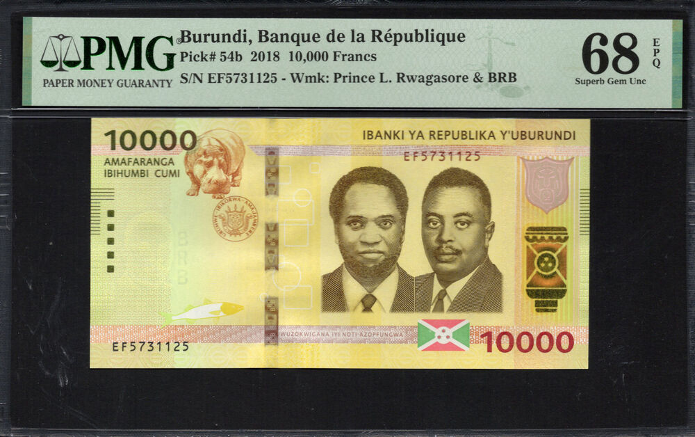 Burundi - 10.000 Francs 2018 - Pick # 54b - PMG 68 EPQ
