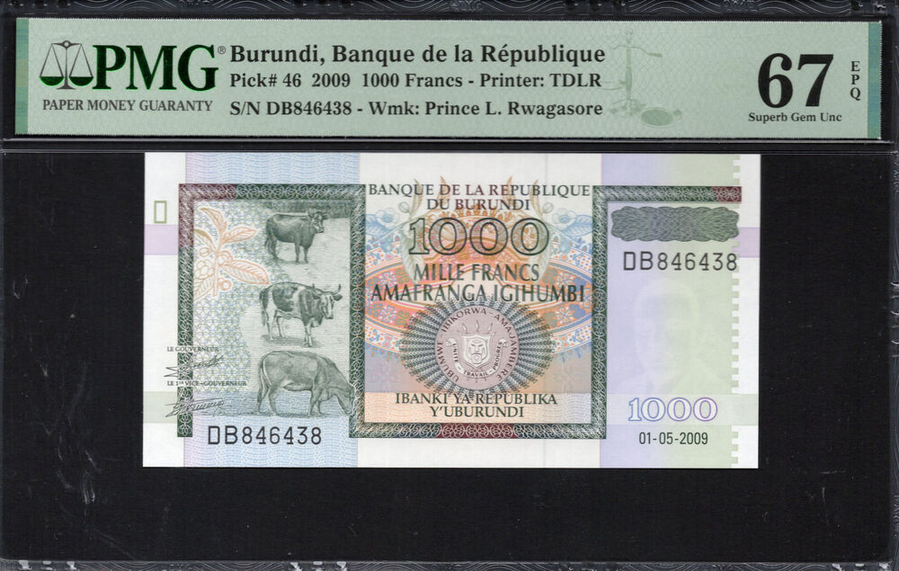 Burundi - 1.000 Francs 2009 - Pick # 46 - PMG 67 EPQ