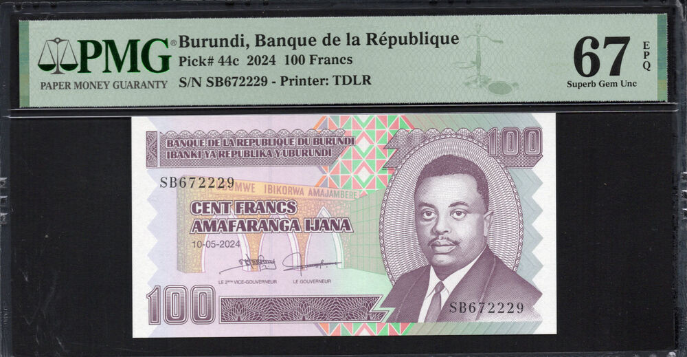Burundi - 100 Francs 2024 - Pick # 44c - PMG 67 EPQ