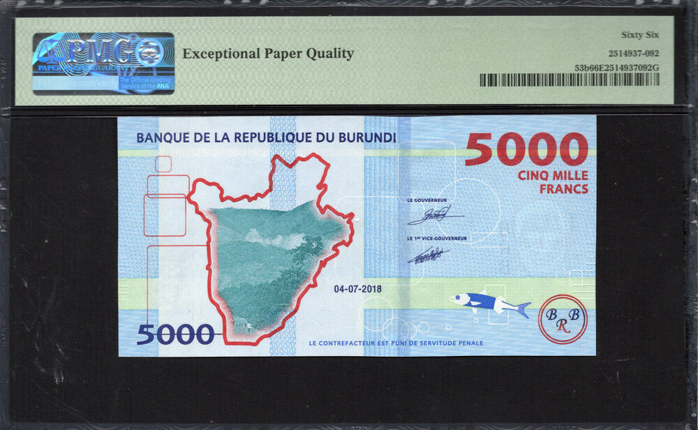 Burundi - 5.000 Francs 2018 - Pick # 53b - PMG 66 EPQ