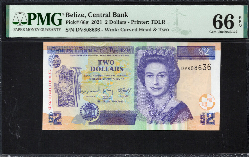 Belize - 2 Dollars 2021 - Pick # 66g - PMG 66 EPQ