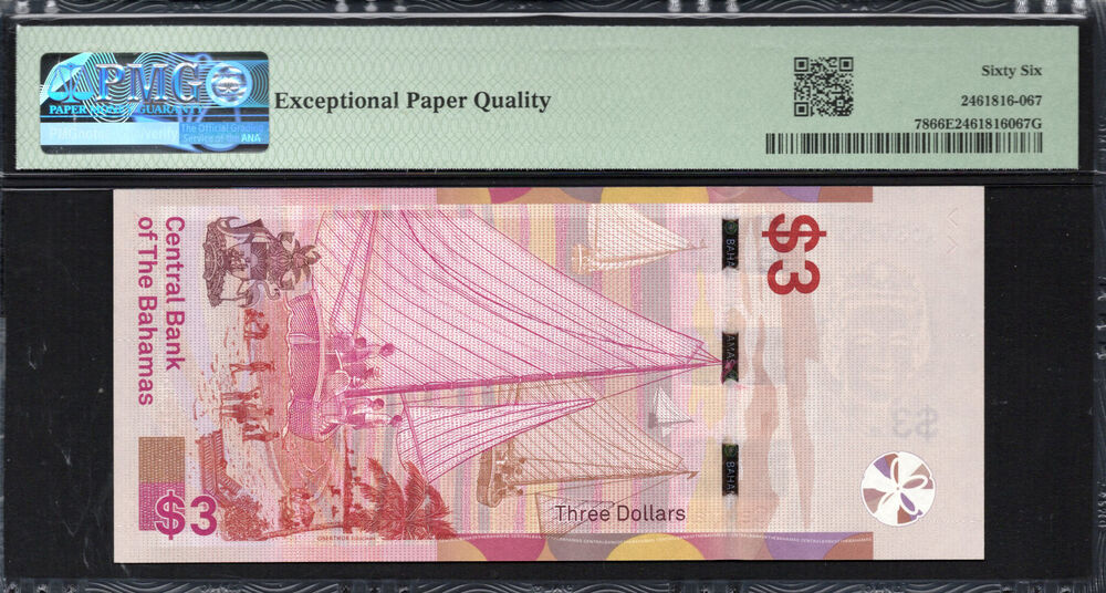 Bahamas - 3 Dollars 2019 - Pick # 78 - PMG 66 EPQ