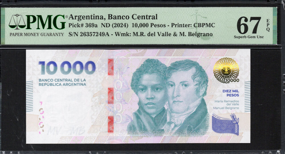 Argentina - 10.000 Pesos 2024 - Pick # 369a - PMG 67 EPQ