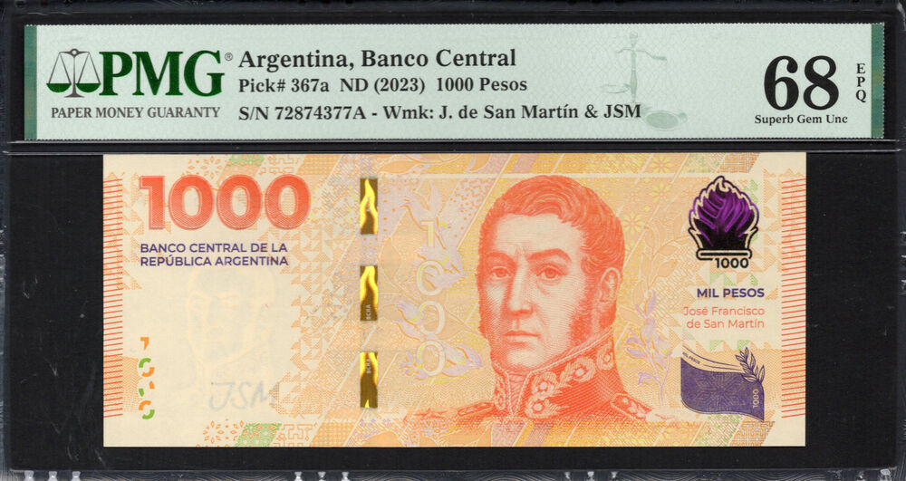 Argentina - 1.000 Pesos 2023 - Pick # 367a - PMG 68 EPQ