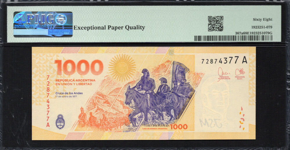 Argentina - 1.000 Pesos 2023 - Pick # 367a - PMG 68 EPQ