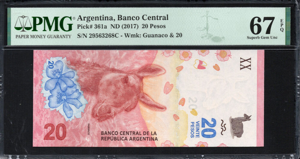 Argentina - 20 Pesos 2017 - Pick # 361a - PMG 67 EPQ