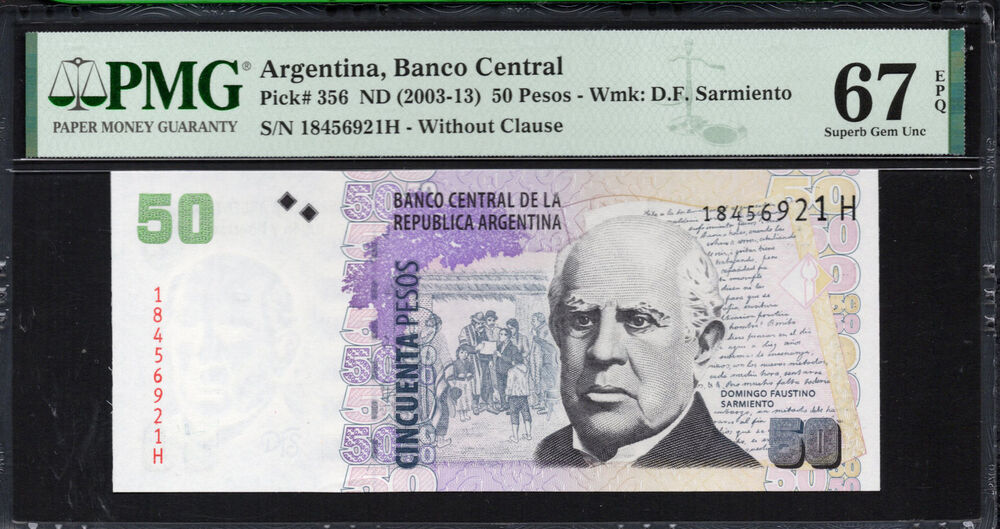 Argentina - 50 Pesos 2003 - Pick # 356 - PMG 67 EPQ