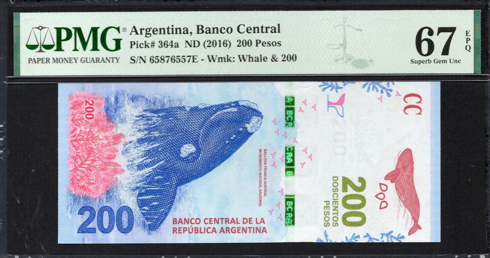 Argentina - 200 Pesos 2016 - Pick # 364a - PMG 67 EPQ