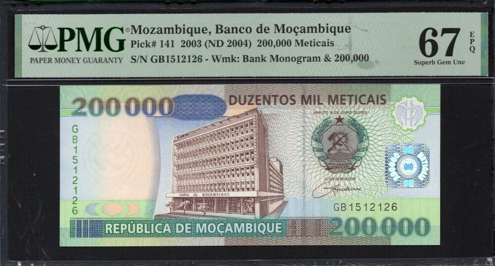 Mozambique - 200.000 Meticais 2003 - Pick # 141 - PMG 67 EPQ