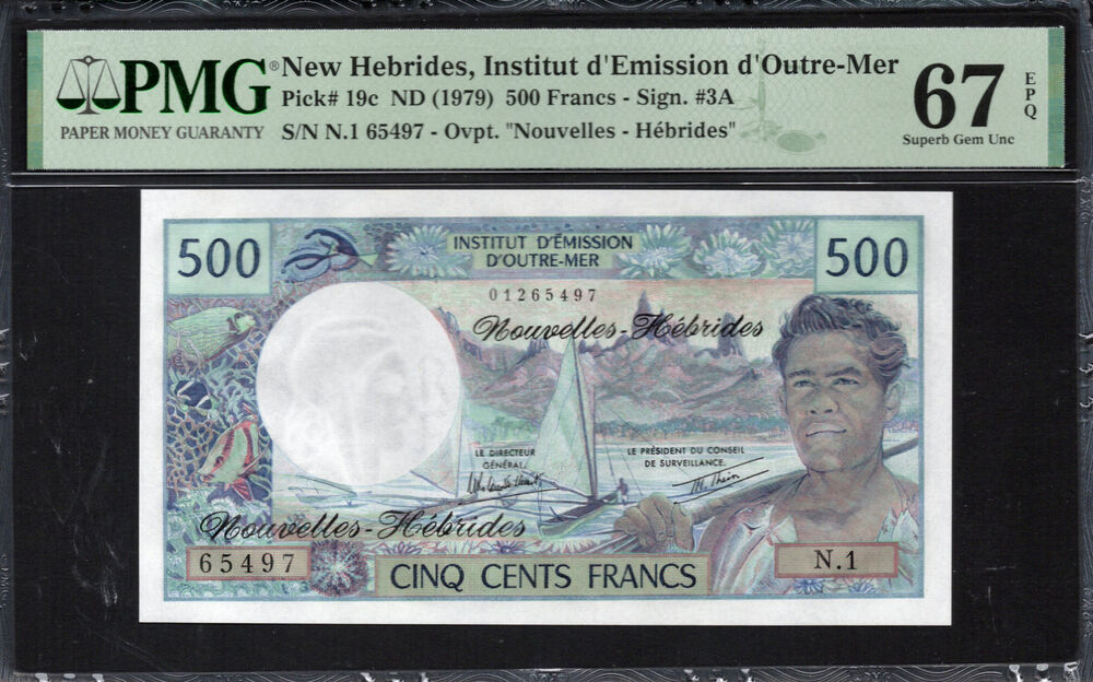 New Hebrides - 500 Francs 1979 - Pick # 19c - PMG 67 EPQ