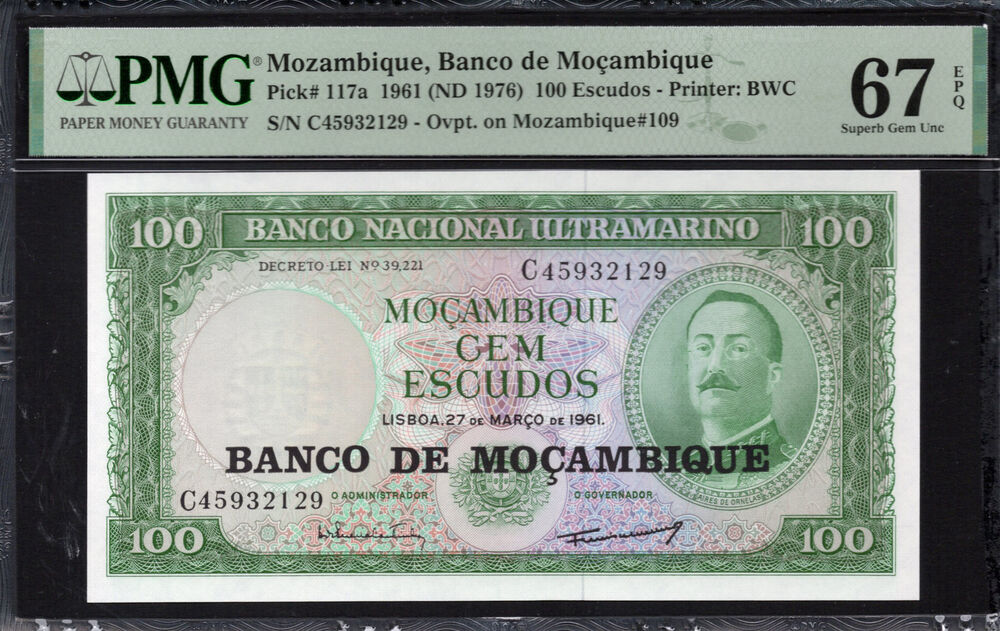 Mozambique - 100 Escudos 1961 - Pick # 117a - PMG 67 EPQ