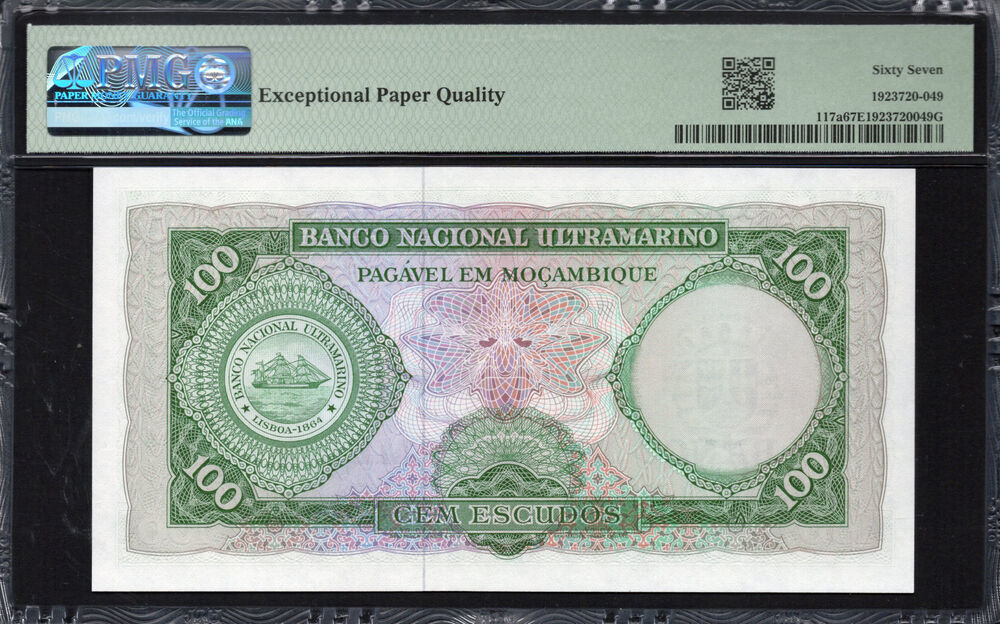 Mozambique - 100 Escudos 1961 - Pick # 117a - PMG 67 EPQ