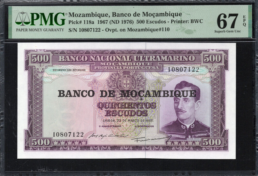 Mozambique - 500 Escudos 1967 - Pick # 118a - PMG 67 EPQ