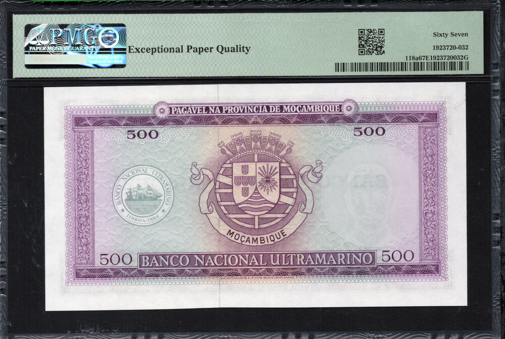 Mozambique - 500 Escudos 1967 - Pick # 118a - PMG 67 EPQ