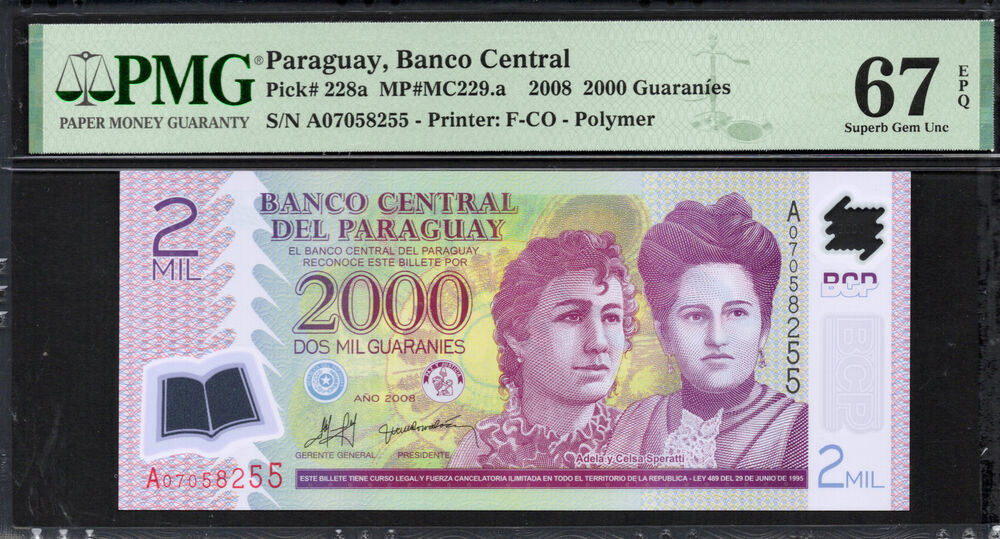 Paraguay - 2.000 Guaranies 2008 - Pick # 228a - PMG 67 EPQ