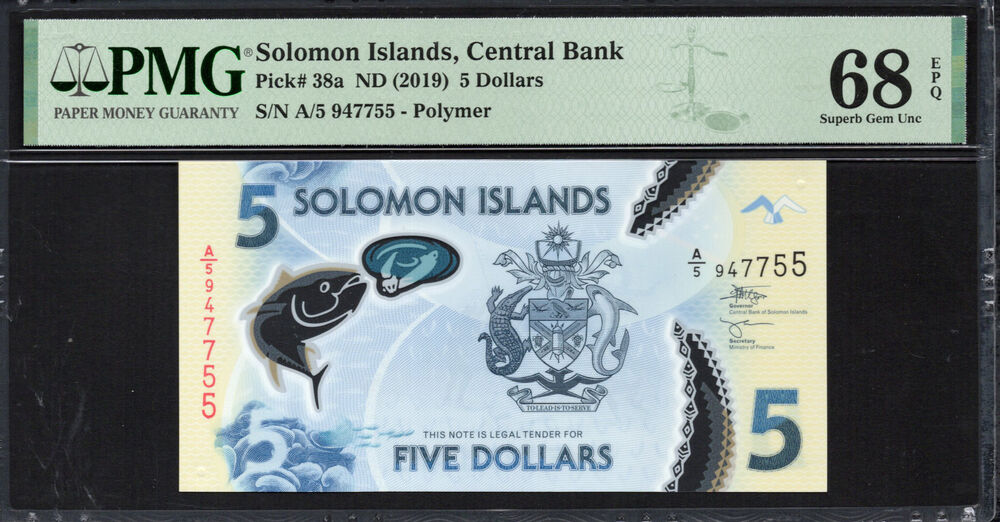 Solomon Islands - 5 Dollars 2019 - Pick # 38a - PMG 68 EPQ