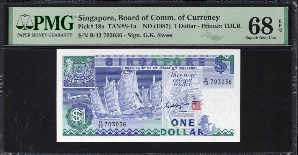 Singapore - 1 Dollar 1987 - Pick # 18a - PMG 68 EPQ
