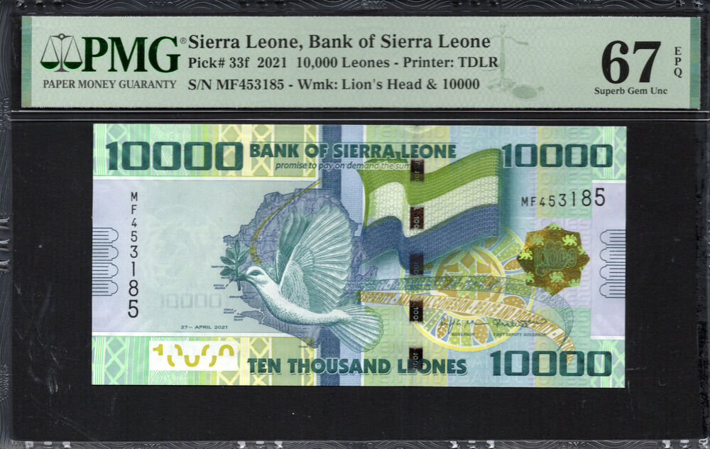 Sierra Leone - 10.000 Leones 2021 - Pick # 33f - PMG 67 EPQ
