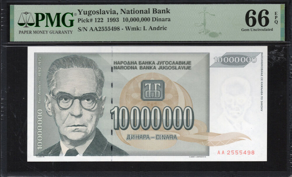 Yugoslavia - 10.000.000 Dinara 1993 - Pick # 122 - PMG 66 EPQ