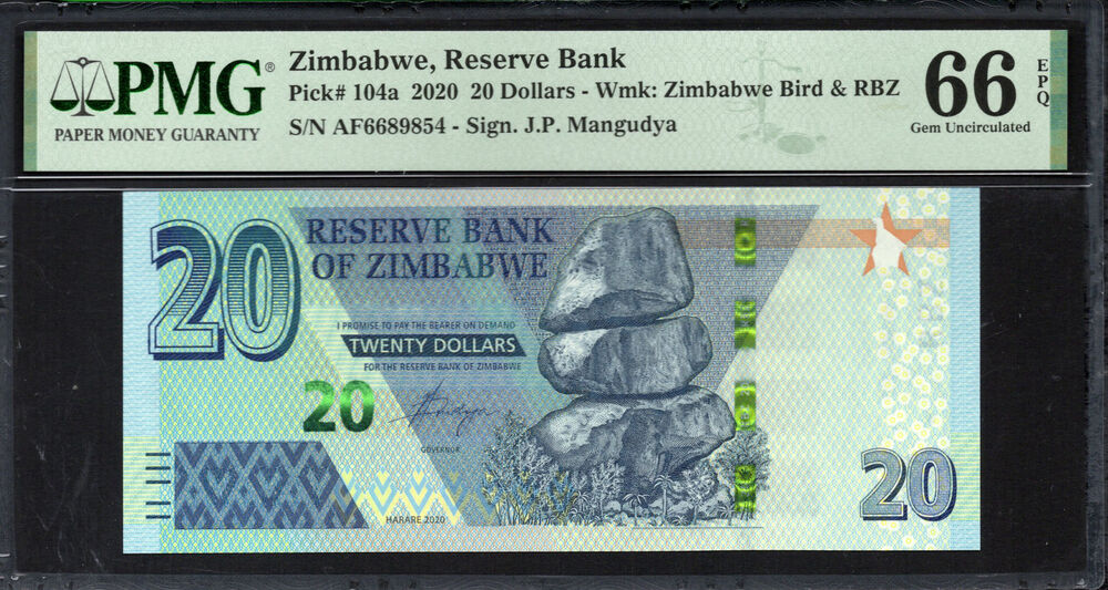 Zimbabwe - 20 Dollars 2020 - Pick # 104a - PMG 66 EPQ