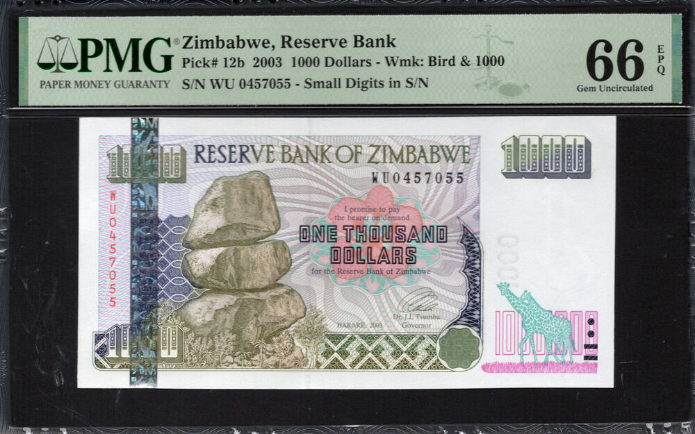 Zimbabwe - 1.000 Dollars 2003 - Pick # 12b - PMG 66 EPQ