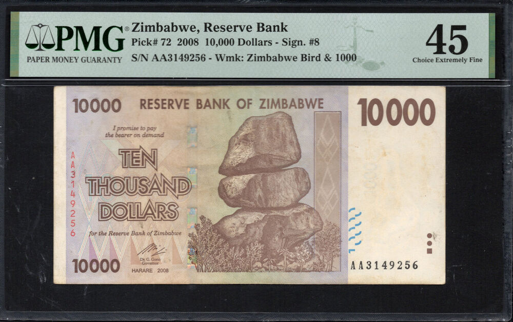 Zimbabwe - 10.000 Dollars 2008 - Pick # 72 - PMG 45 Choice Extremely Fine