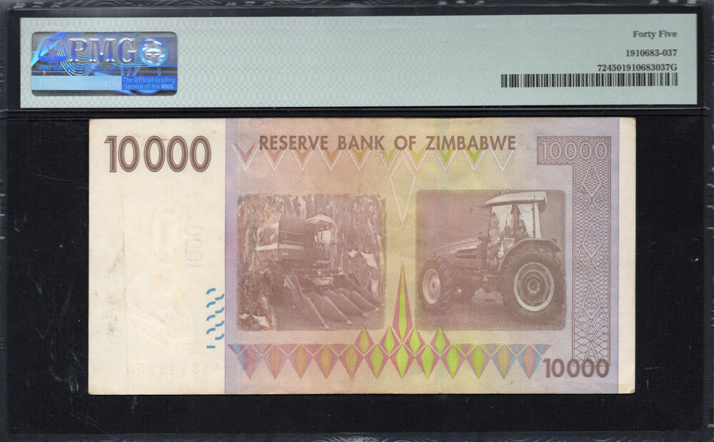 Zimbabwe - 10.000 Dollars 2008 - Pick # 72 - PMG 45 Choice Extremely Fine