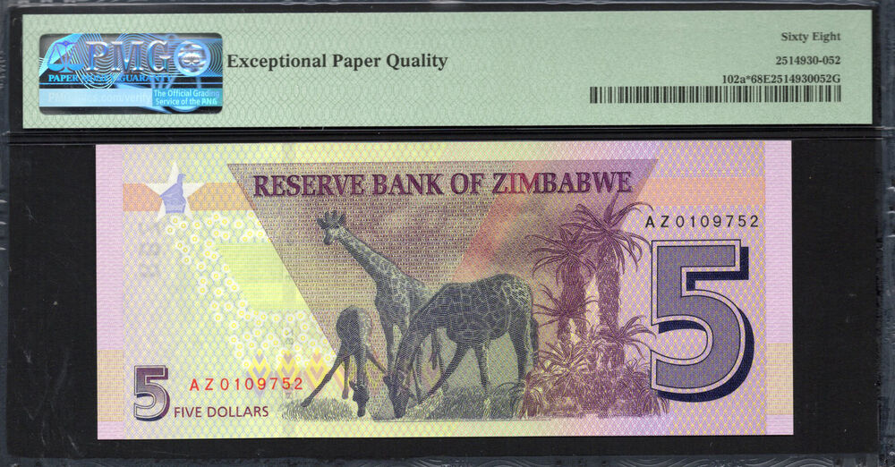 Zimbabwe - 5 Dollars 2019 - Pick # 102a - PMG 68 EPQ