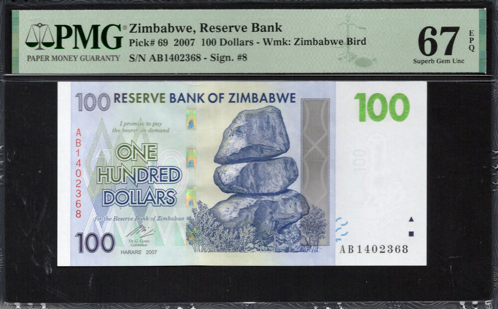 Zimbabwe - 100 Dollars 2007 - Pick # 69 - PMG 67 EPQ