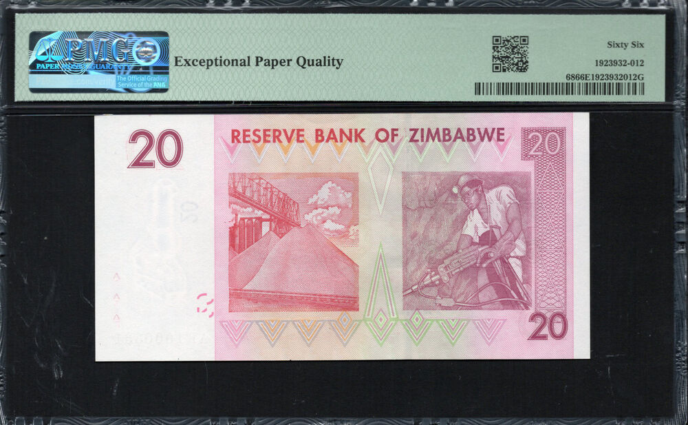 Zimbabwe - 20 Dollars 2007 - Pick # 68 - PMG 66 EPQ
