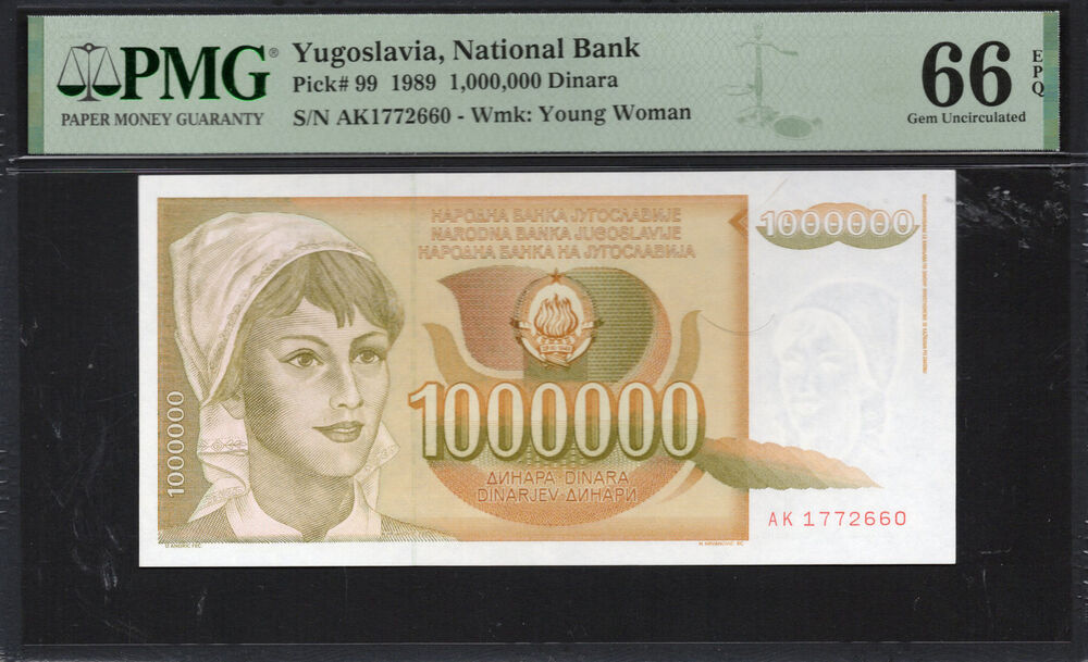 Yugoslavia - 1.000.000 Dinara 1989 - Pick # 99 - PMG 66 EPQ