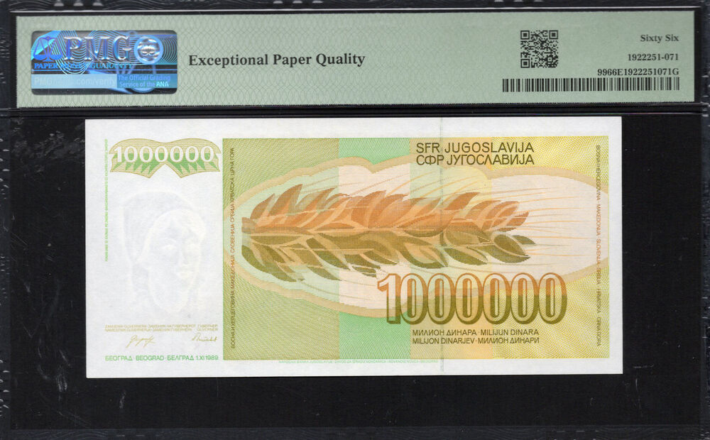 Yugoslavia - 1.000.000 Dinara 1989 - Pick # 99 - PMG 66 EPQ