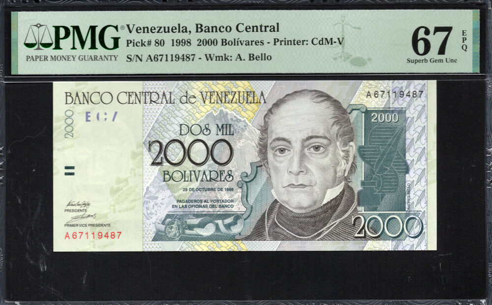 Venezuela - 2.000 Bolivares 1998 - Pick # 80 - PMG 67 EPQ