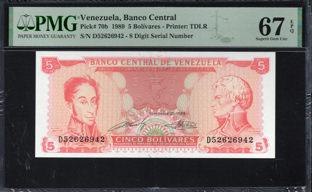 Venezuela - 5 Bolívares 1989 - Pick # 70b - PMG 67 EPQ