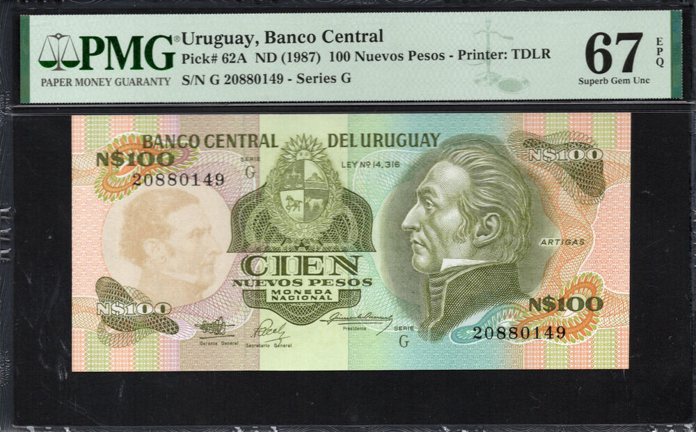 Uruguay - 100 Nuevos Pesos 1987 - Pick # 62A - PMG 67 EPQ