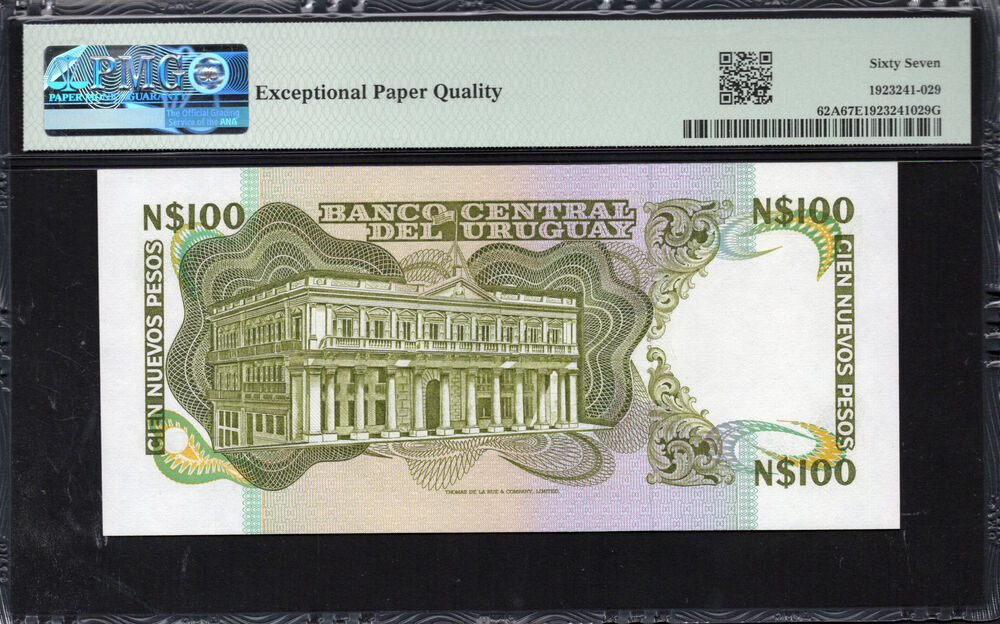 Uruguay - 100 Nuevos Pesos 1987 - Pick # 62A - PMG 67 EPQ