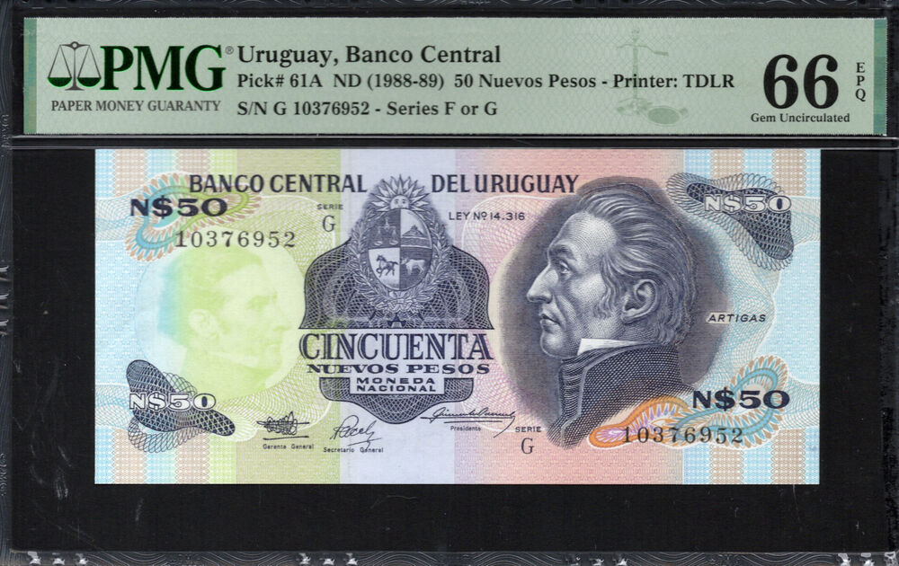 Uruguay - 50 Nuevos Pesos 1988 - Pick # 61A - PMG 66 EPQ