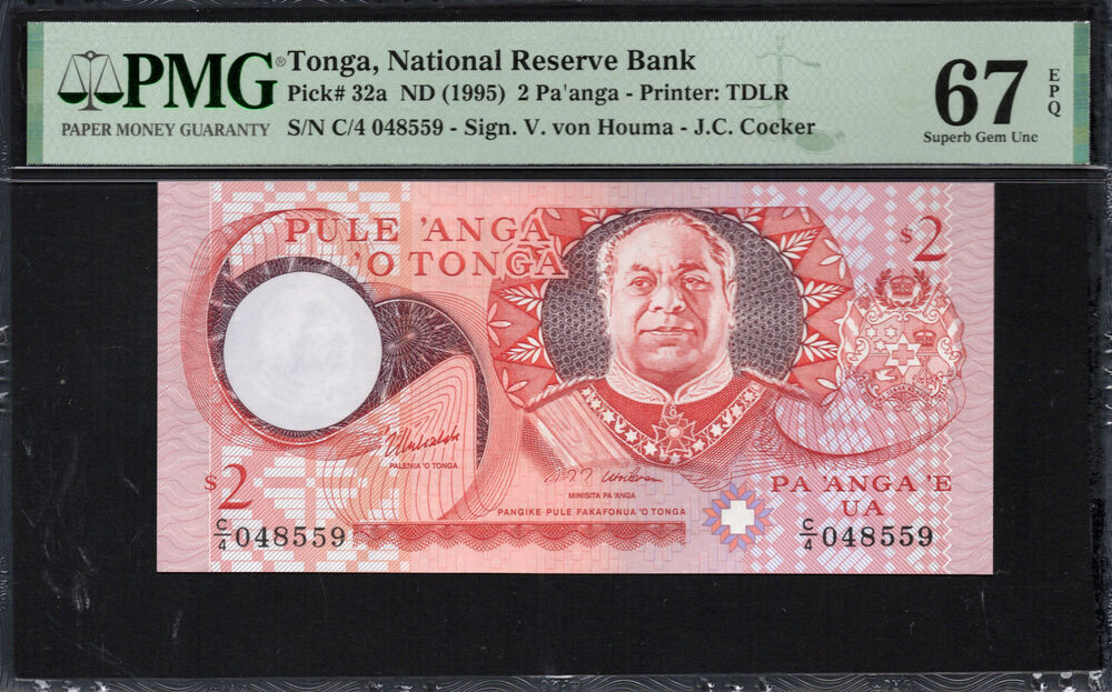 Tonga - 2 Pa'anga 1995 - Pick # 32a - PMG 67 EPQ