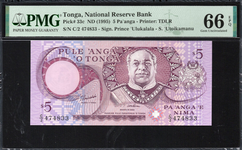 Tonga - 5 Pa'anga 1995 - Pick # 33c - PMG 66 EPQ