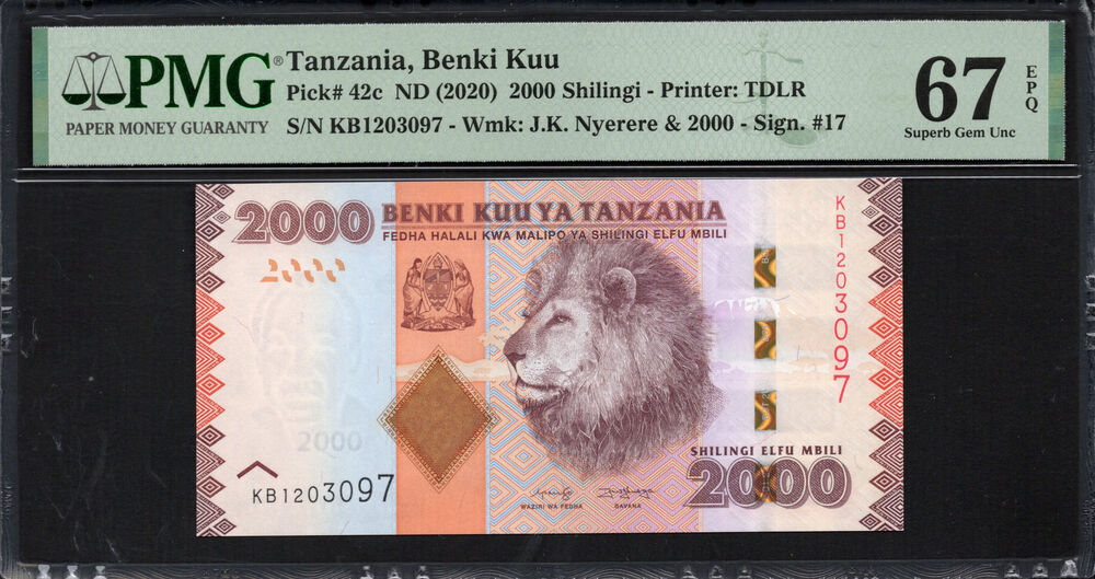 Tanzania - 2.000 Shilingi 2020 - Pick # 42c - PMG 67 EPQ