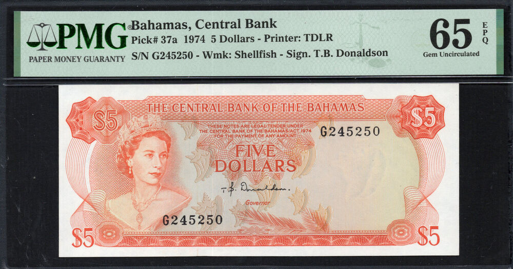 Bahamas - 5 Dollars 1974 - Pick # 37a - PMG 65 EPQ
