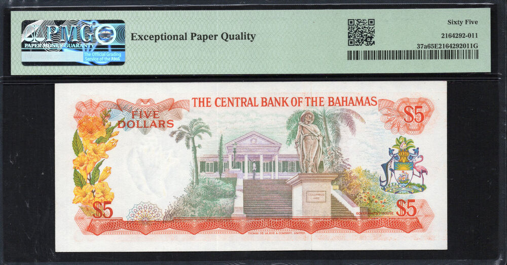 Bahamas - 5 Dollars 1974 - Pick # 37a - PMG 65 EPQ