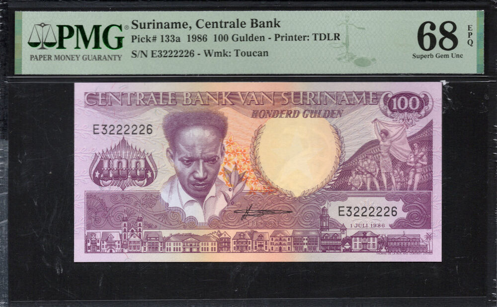 Suriname - 100 Gulden 1986 - Pick # 133a - PMG 68 EPQ