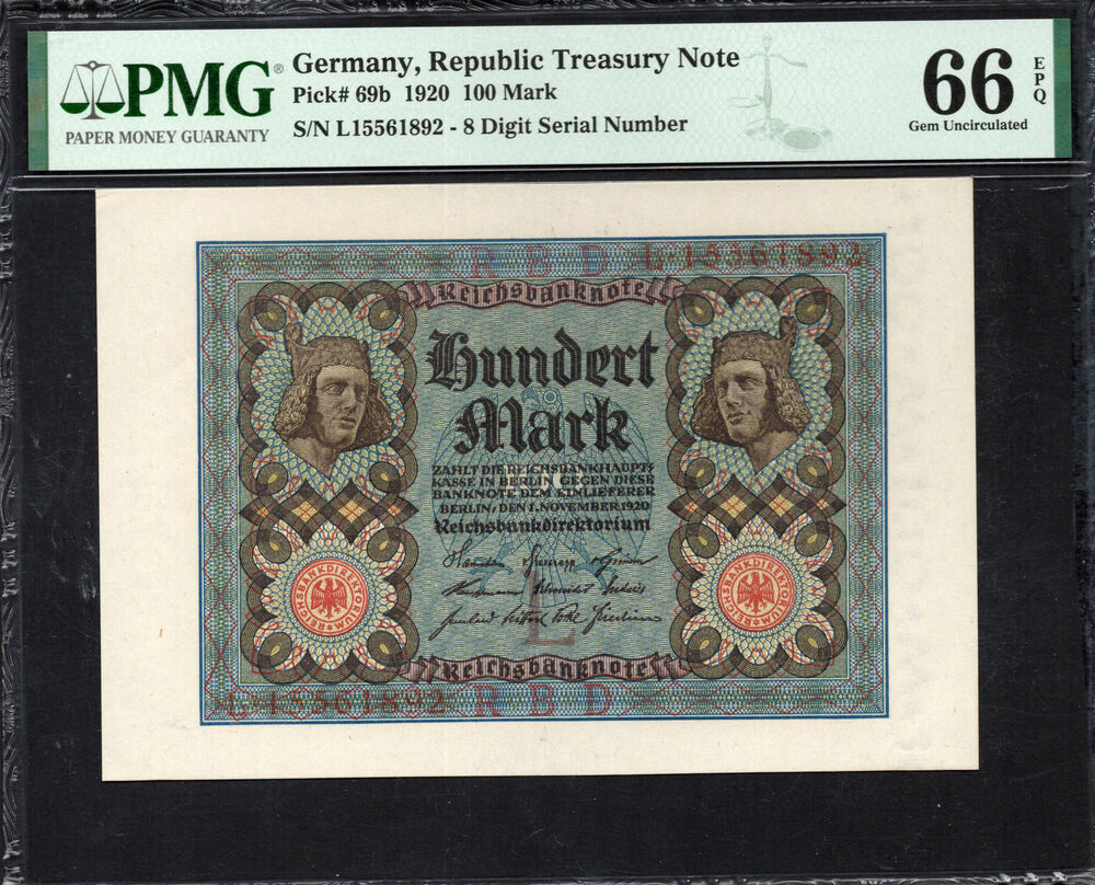 Germany - 100 Mark 1920 - Pick # 69b - PMG 66 EPQ