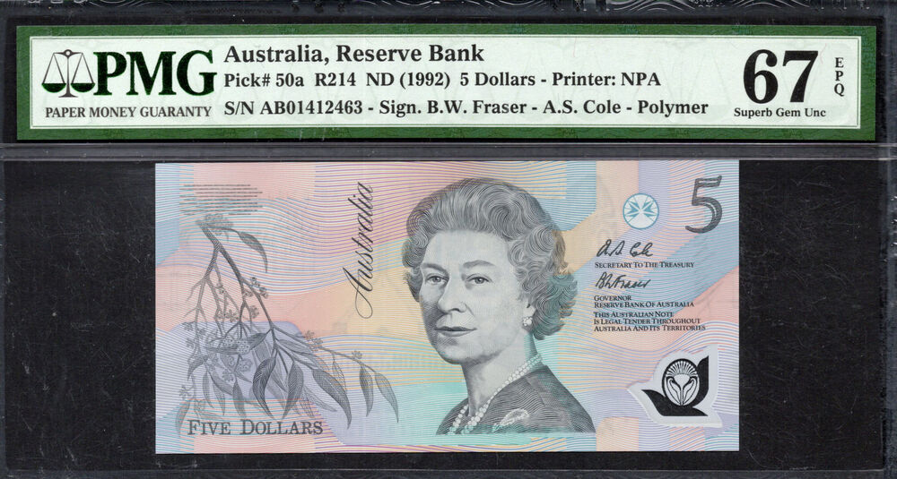 Australia - 5 Dollars 1992 - Pick # 50a - PMG 67 EPQ