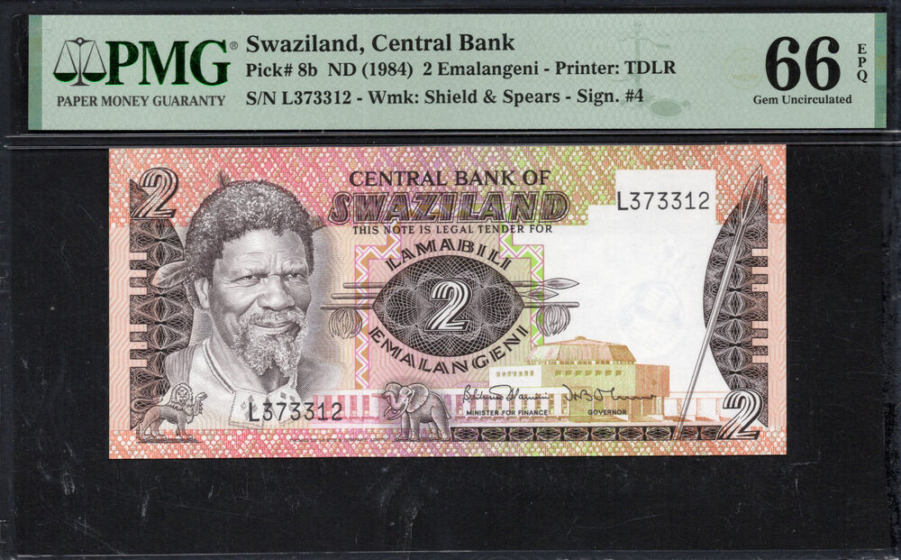 Swaziland - 2 Emalangeni 1984 - Pick # 8b - PMG 66 EPQ