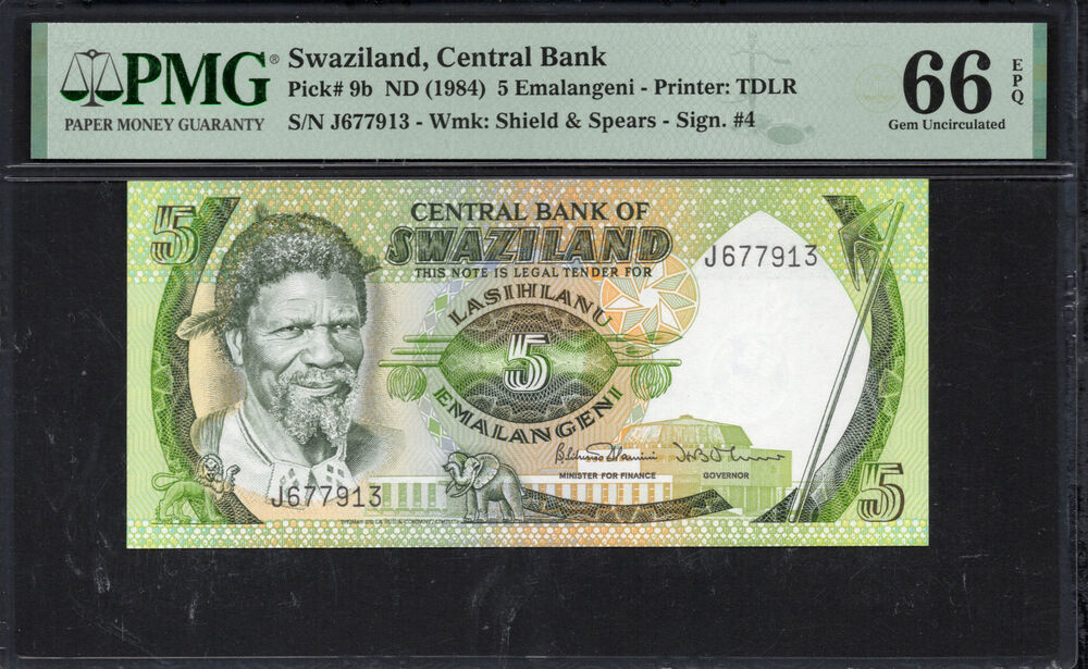 Swaziland - 5 Emalangeni 1984 - Pick # 9b - PMG 66 EPQ