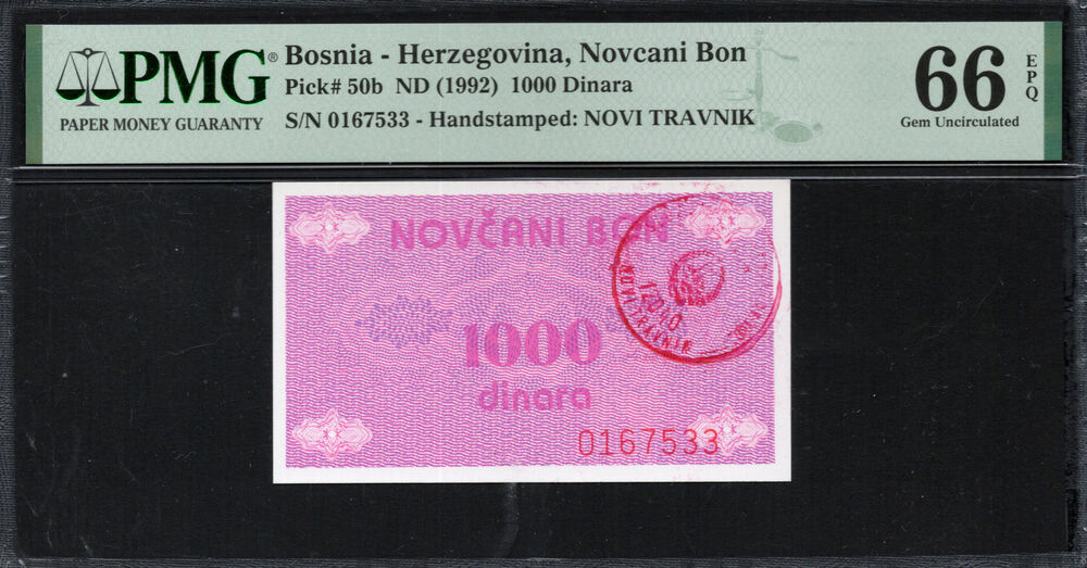 Bosnia and Herzegovina - 1.000 Dinara 1992 - Pick # 50b - PMG 66 EPQ